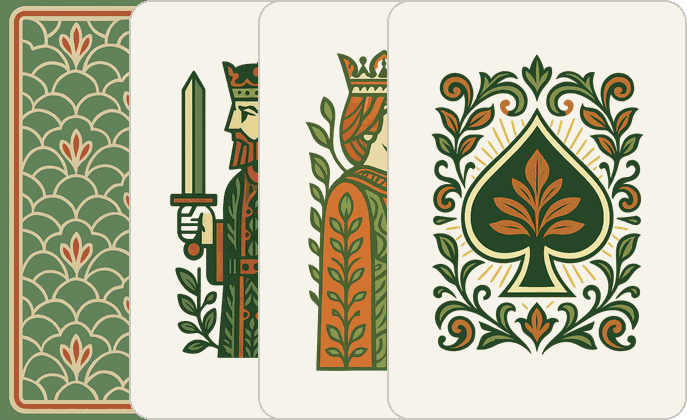 The Sage deck — its back, king, queen and ace